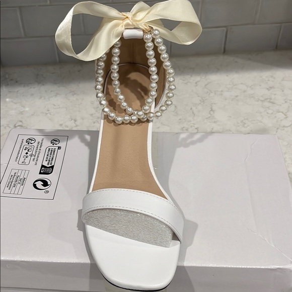 Elegant White Pearl Ankle Strap Heels - Picture 5 of 5